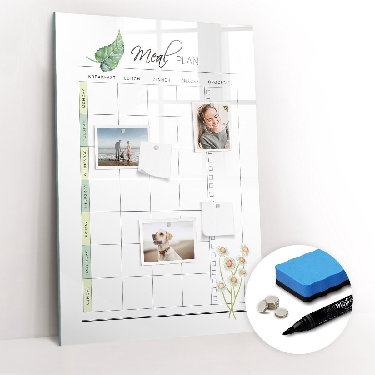 Tulup Whitebord - Maaltijdplan - 60 x 90 cm - Wit Foto Magneetbord - Gratis 5 Sterke Magneten + Whiteboard Marker & Wisser - Minimalistisch Prikbord - Foto Magneetbord - Organiseer Je Bureau
