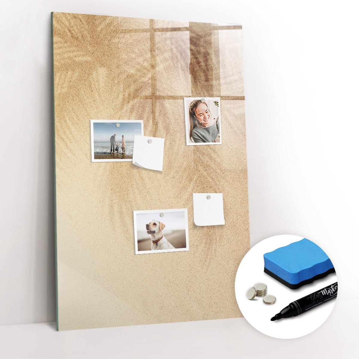 Tulup Whitebord - De schaduw van palmbladeren - 60 x 90 cm - Beige Memobord Magnetisch - Gratis 5 Sterke Magneten + Whiteboard Marker & Wisser - Industrieel Wandbord - Magneetbord Muur - Inspiratiebord Kantoor