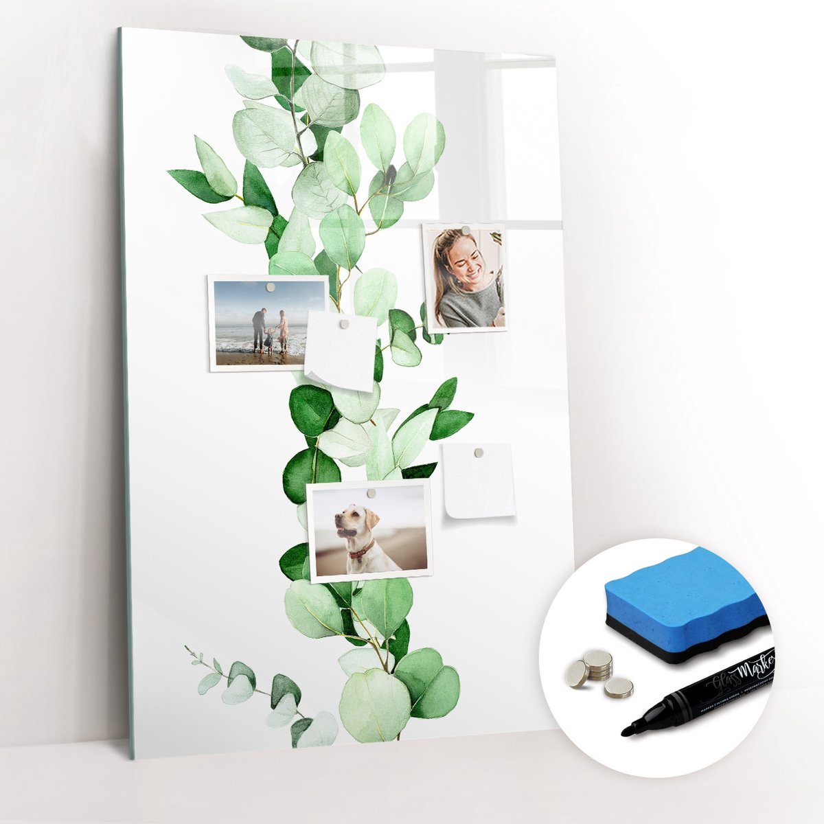 Tulup Whitebord - schets van bladeren uit plantenscheuten - 60 x 90 cm - Groente Memobord Keuken - Gratis 5 Sterke Magneten + Whiteboard Marker & Wisser - Decoratief Magnetisch Bord - Memobord Glas - Productiviteit Tools