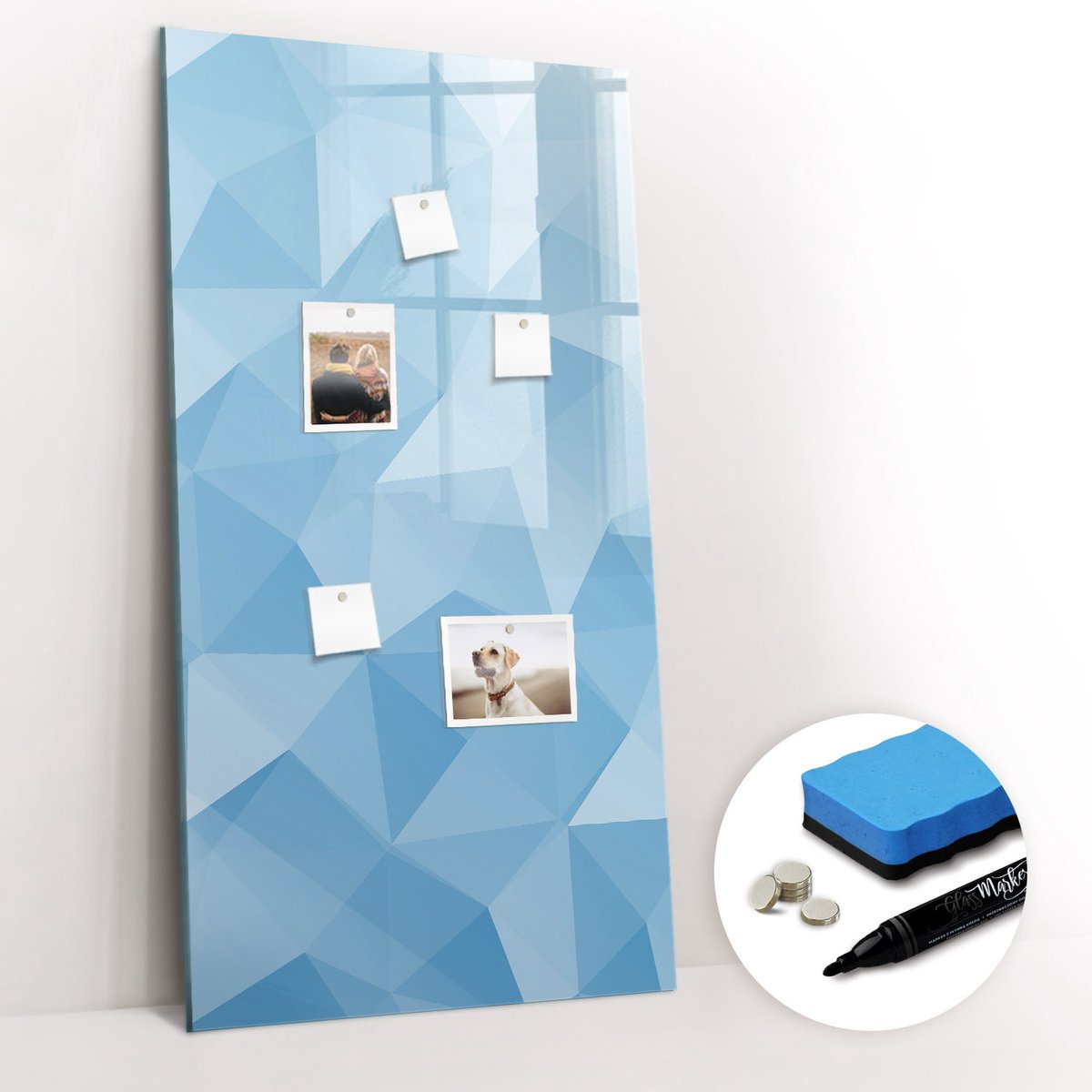 Tulup Whitebord - Abstracte donkere driehoeken - 60 x 120 cm - Blauw Magneetbord Design - Gratis 5 Sterke Magneten + Whiteboard Marker & Wisser - Organizer Muur - Magnetic Board - Planning Muur