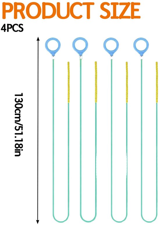 4 stuks afvoerreinigers, spiraal, reinigingsshaken, sticks, flexibele buisreinigingsborstel, buisborstel voor badkamer, steekgat keuken — afbeelding 5