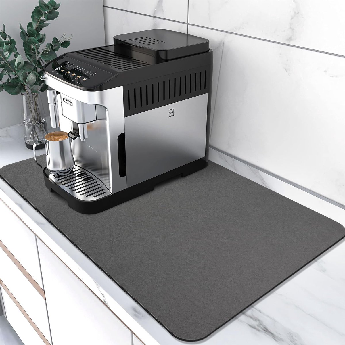 Absorberende Afwasmat Antislip koffiemat Afdruipmat geschikt voor onder koffiezetapparaat, koffiemachine, koffiebarmatten Accessoires voor koffiebars (Donkergrijs, 43x80cm)