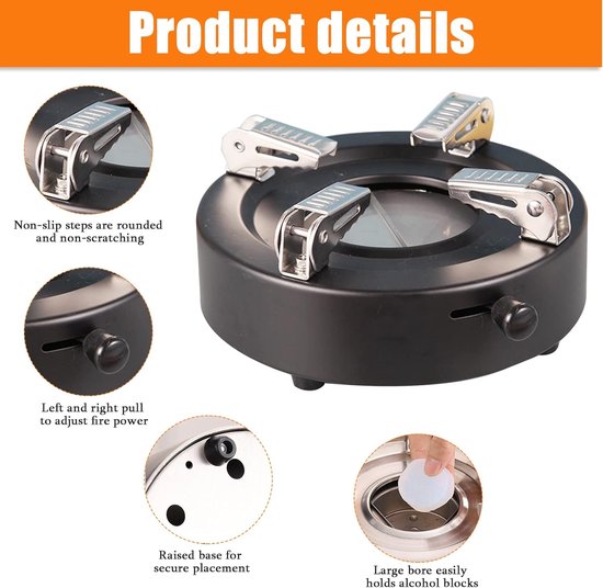 Mini spiritusbrander - Draagbaar kooktoestel - Outdoor koken - Instelbare vuurkracht - 18 x 8 cm - Zwart — afbeelding 4