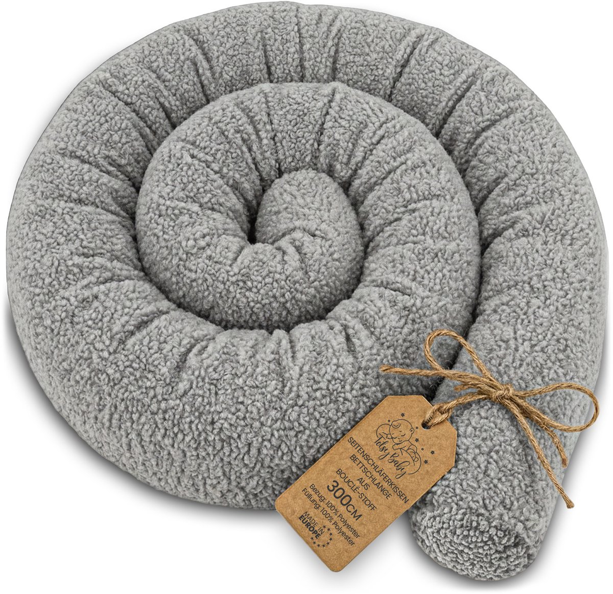 Zijslaper kussen Lichaamskussen 300 cm Bouclé - Lang kussen bed rol slaapkussen nek rol Decoratie voor kinderkamer Oeko-Tex certificaat Lichtgrijs D