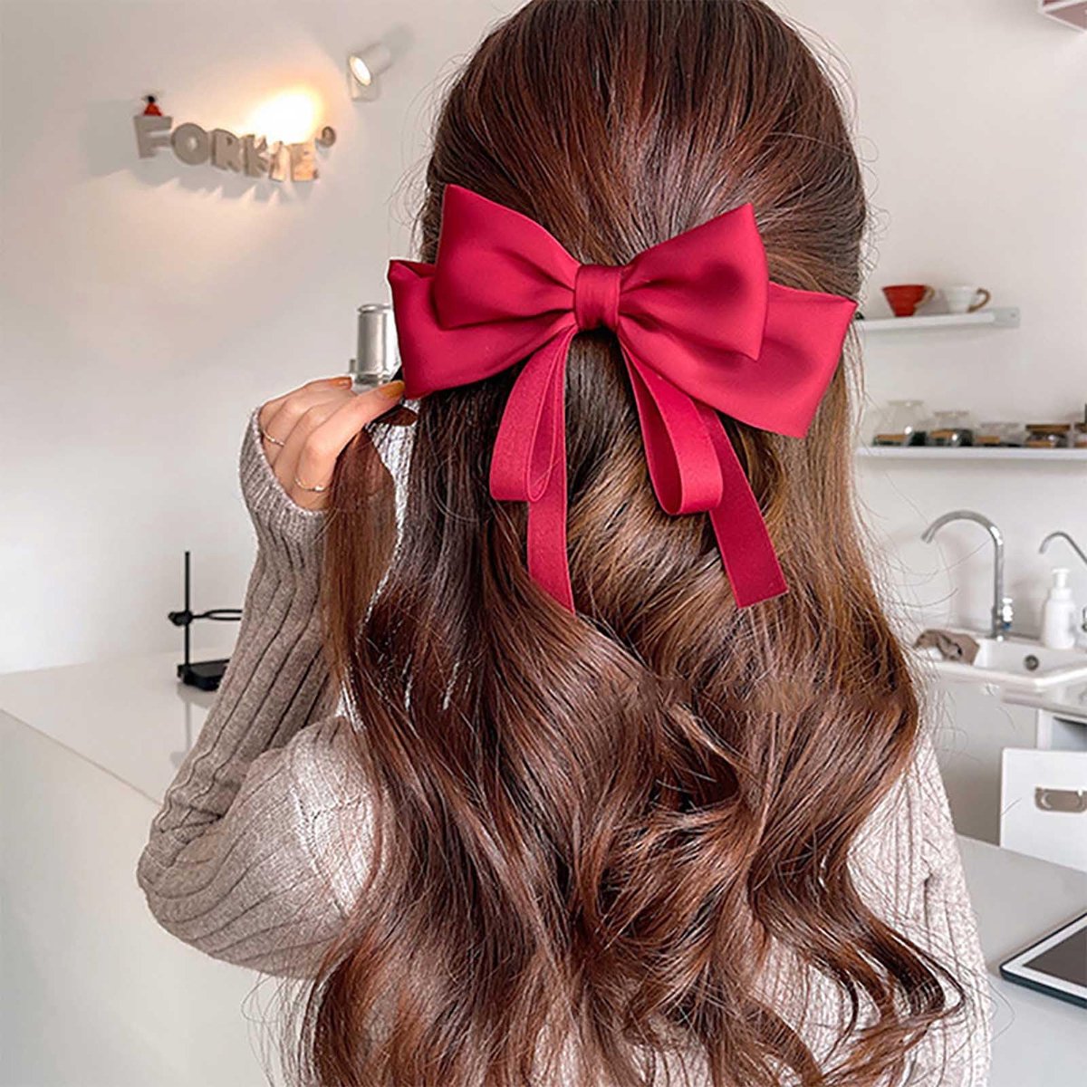 Haarbanden Voor Vrouwen Satijn Strik Barrettes Grote Rode Strik Haar Clip Lange Stapel Strik Haar Accessoires Zijde Frans Haar Band Baretten Voor Accessoires