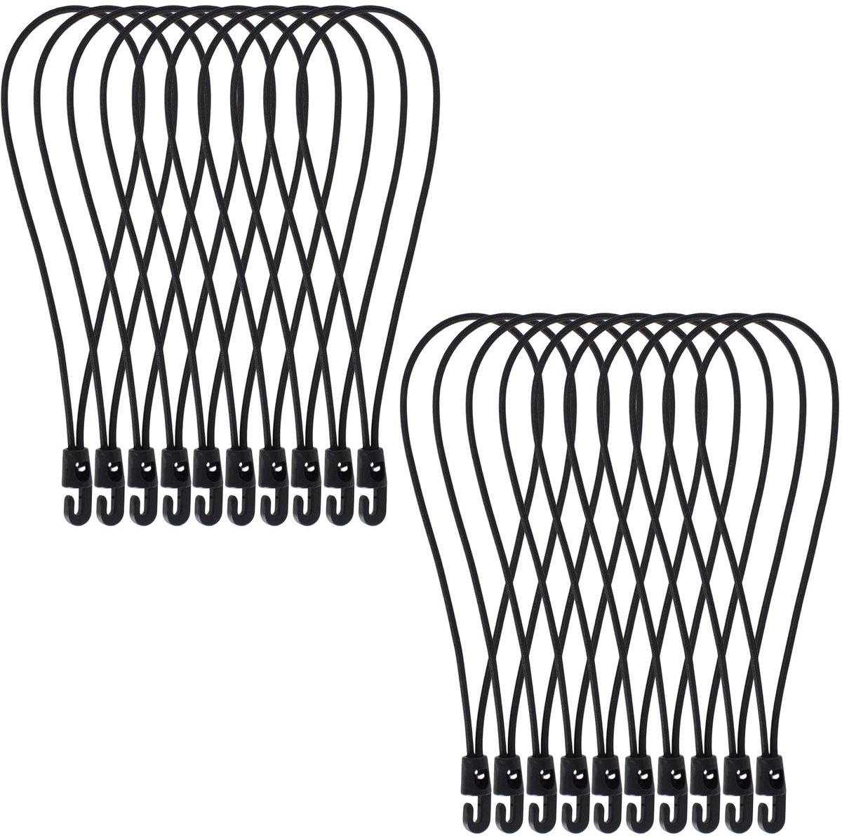 20 elastische touwen met haken, 26 cm, robuuste rubberen spanner met haak voor kamperen en outdooractiviteiten, voor het samenbinden van campingzeilen, fietsendragers, tenten (zwart)