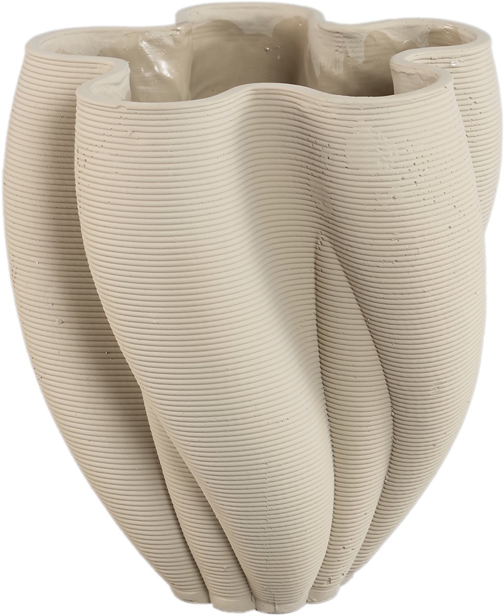 PTMD Hastin Beige Cement Wavy Ribbed Vase 3D Look S