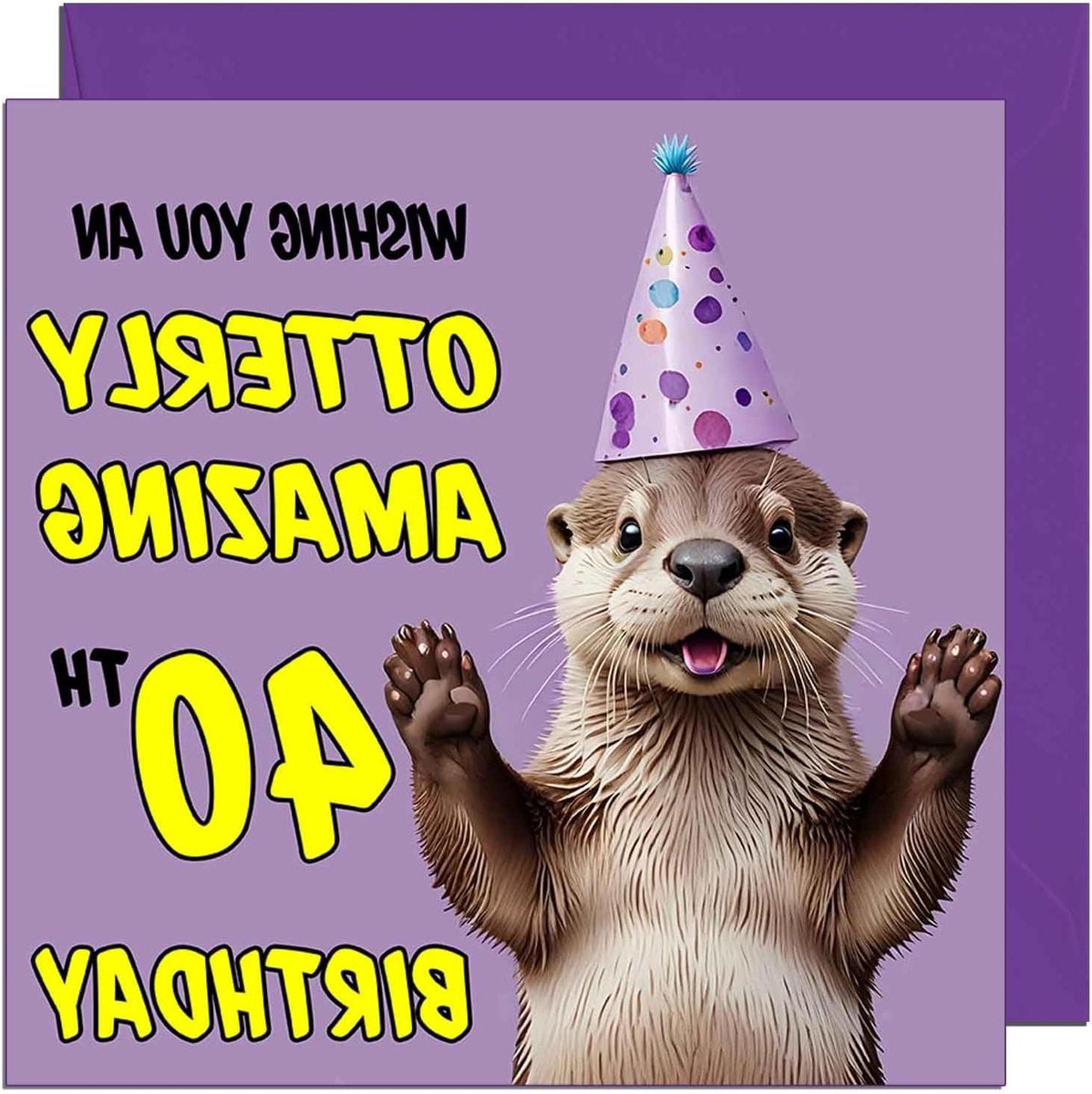 Verjaardagskaart Otter - Grappige Wenskaart - Verjaardag Vieren - Otterly Amazing Design - 145 x 145mm - Paars