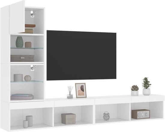 TV Wandmeubel Set - Muurkast Systeem - Woonkamer Organiseren - Met RGB LED Verlichting - 4 Delig - Wit — afbeelding 5