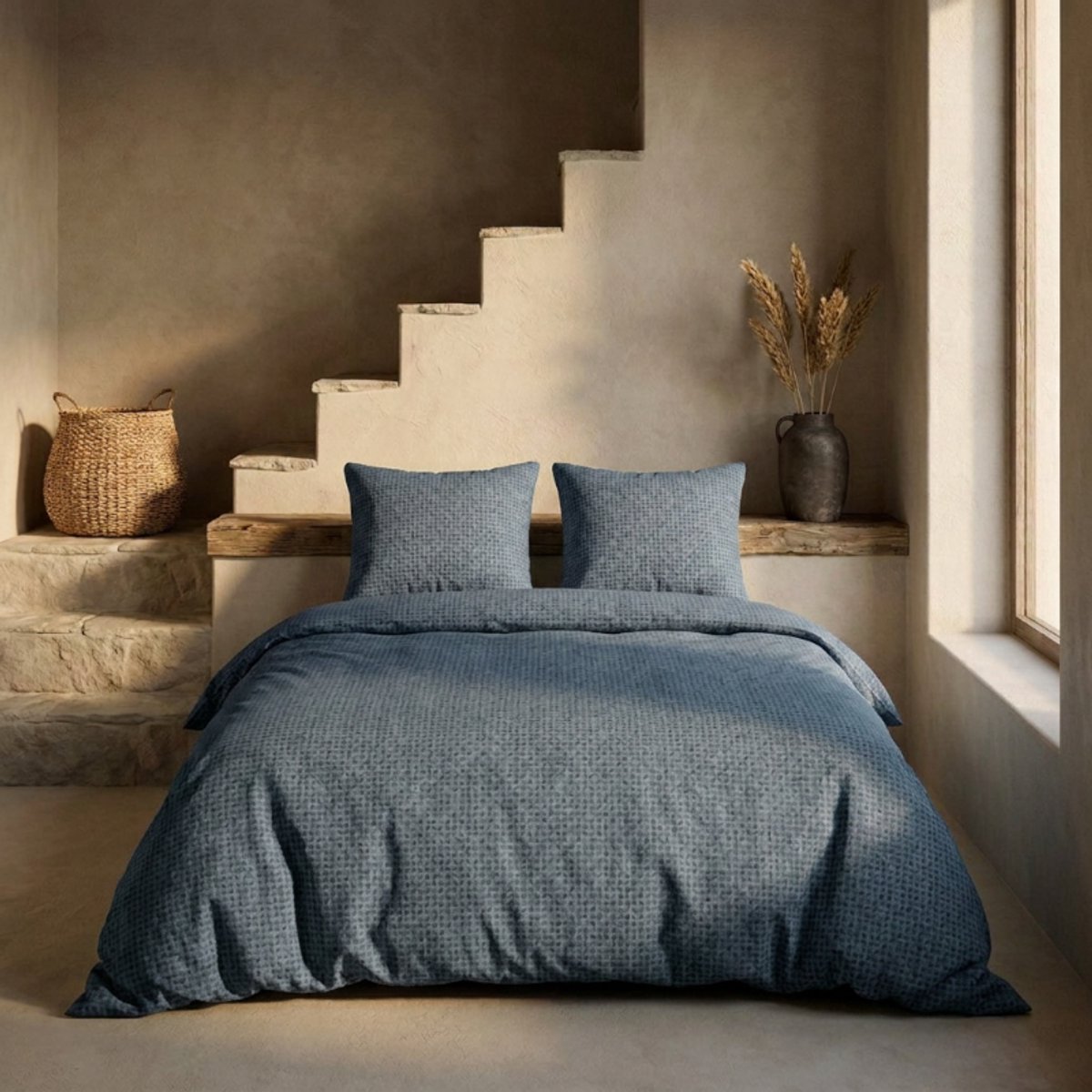 Dekbed-Discounter - Presence Dekbedovertrek 240 x 200/220 cm - Verkoelend Percale Katoen - Dubbele instopstrook - Wassen op 40 graden - Inclusief 2 kussenslopen - Stonewash Blue