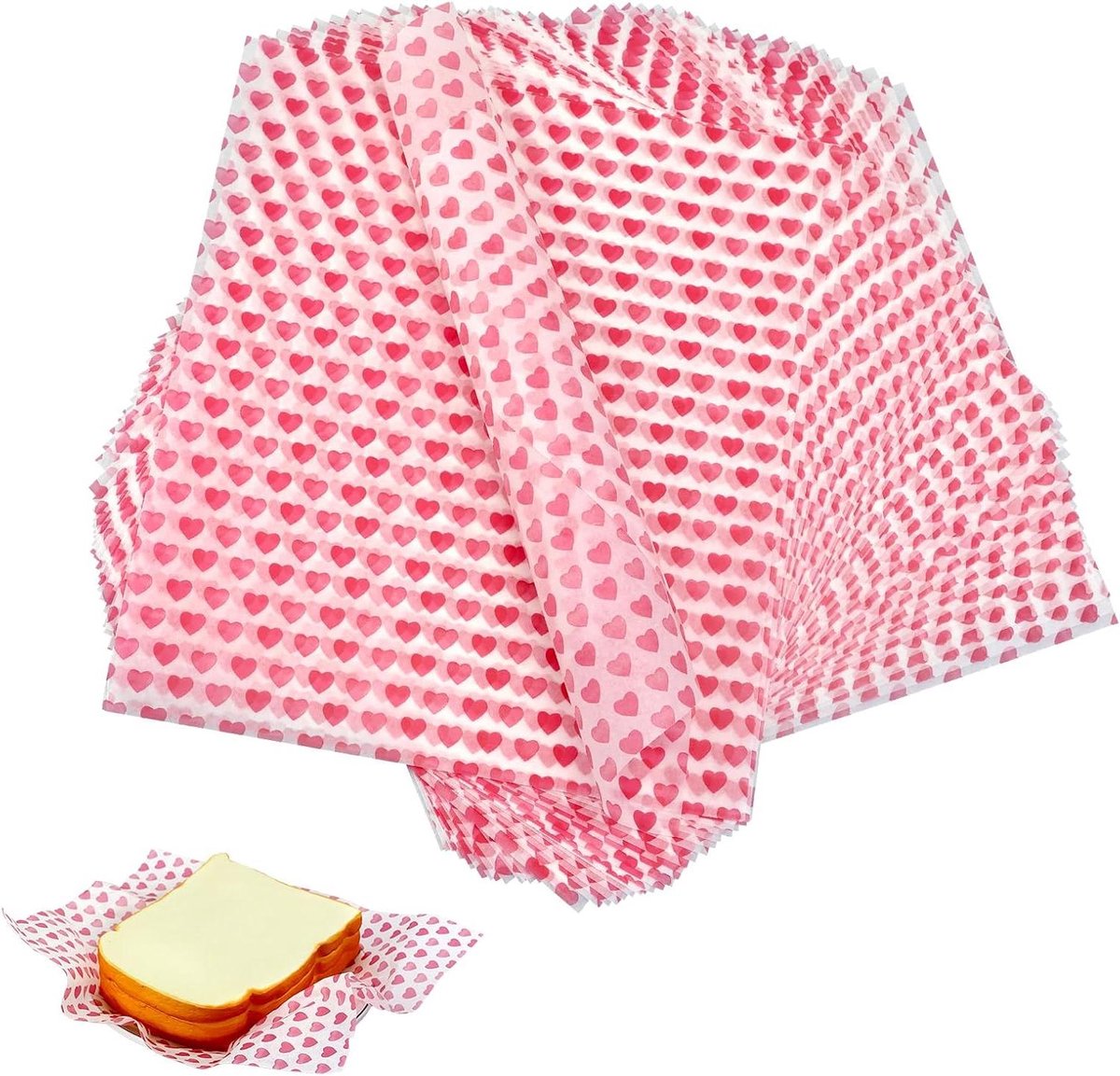 Voedselveilig Inpakpapier - Vetvrij Papier - Voedsel Verpakken - Hartjes Print - 215 x 25 cm - Rood