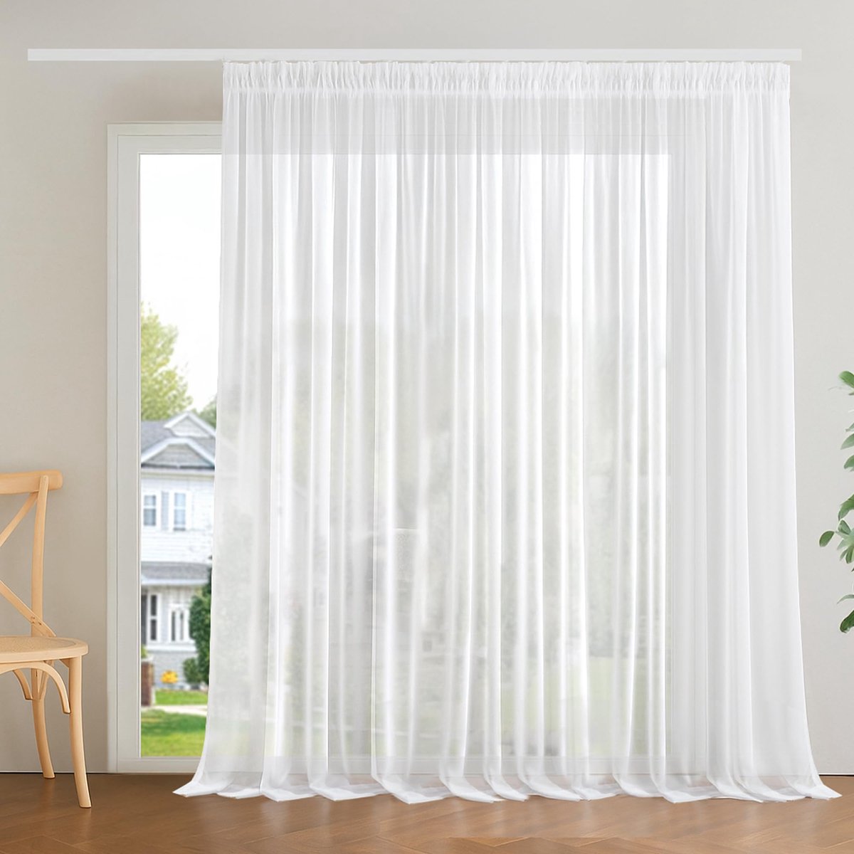 Transparant Voile Gordijn - Decoratief Raampaneel - Privacy en Sfeer - Elegante Rimpelband - 280x245 CM - Wit