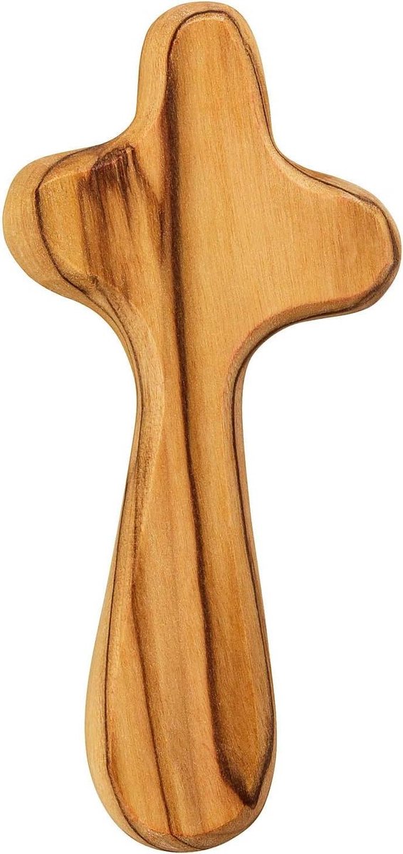 Olijfhouten Kruis - Handkruis Gebedskruis - Meditatie en Kalmering - Handgemaakt Heilige Land - 7 cm - Natuurlijk