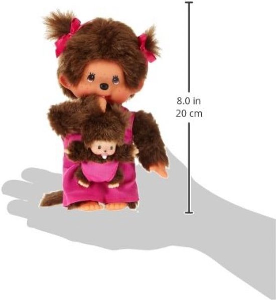 Monchhichi Moeder met Baby - Knuffel Apenpop - Knuffelen en Spelen - Uitneembare Baby - 20 cm - Bruin van Monchhichi — afbeelding 5
