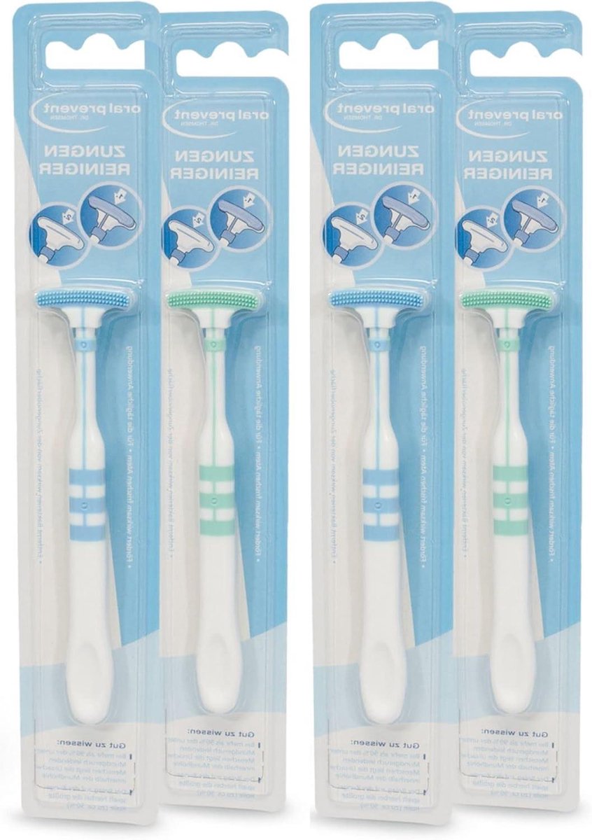 Tongreiniger DUO - Tongschraper Set - Frisse Adem - Dubbele Reiniging - 4 Stuks - Blauw