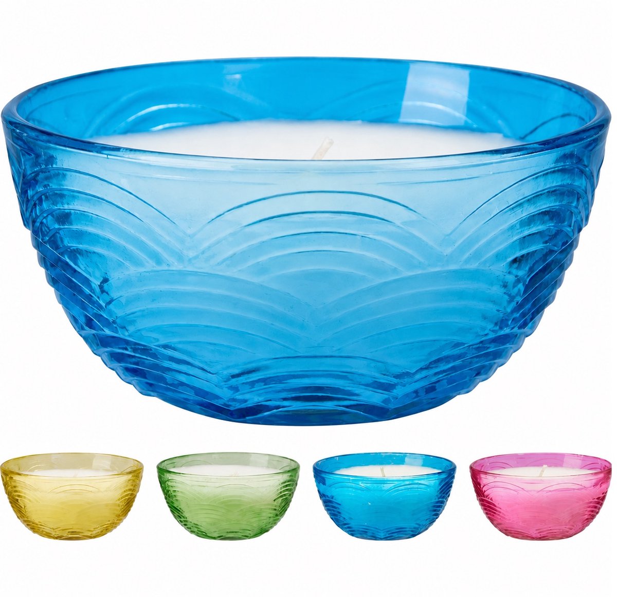 Citronella kaars in glazen kom set van 2 stuks Blauw