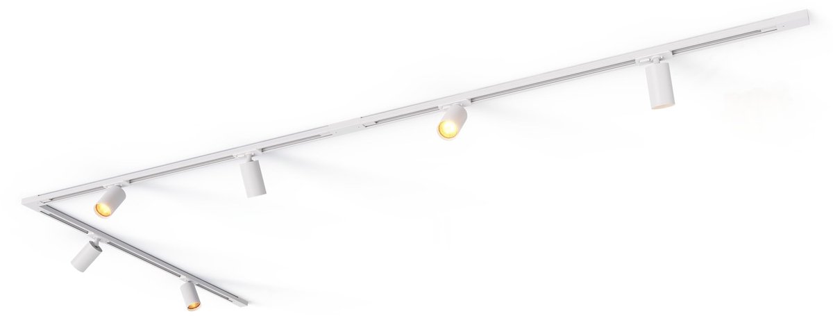 Railverlichting set, 3 m met 6 Spots, GU10, Wit, tracklight Plafondlamp