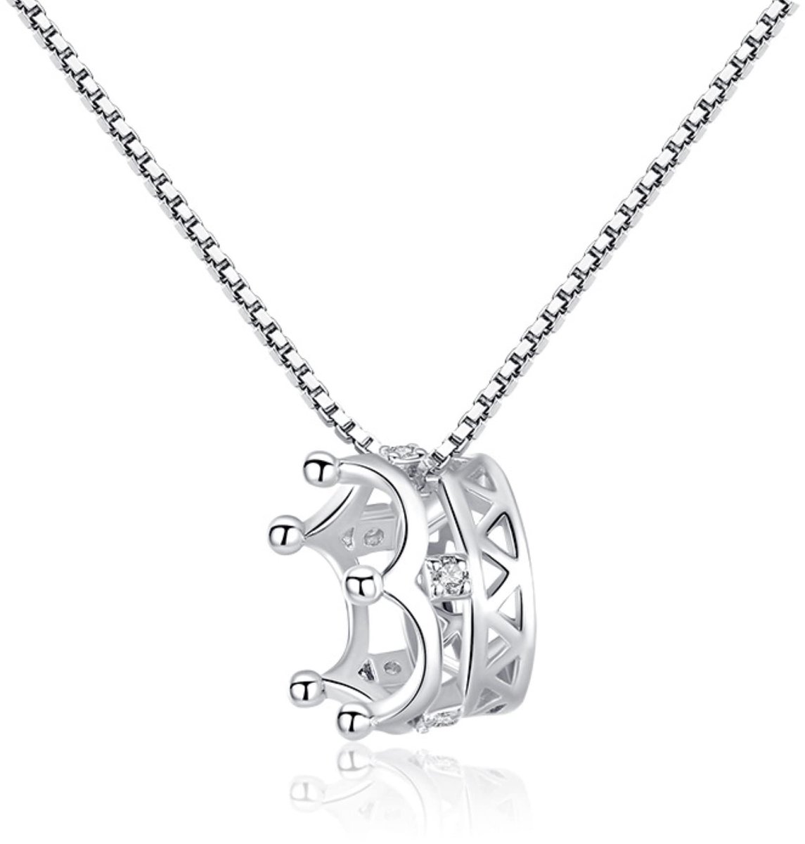 Ketting 925 Zilver, Prinses Kroon Hanger Ketting met Zirkonia