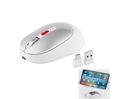 KZQ Draadloze muis met triple-modus Bluetooth en USB-C - Oplaadbaar en ergonomisch voor kantoor laptop en desktop - Draagbaar en stijlvol - Zilver