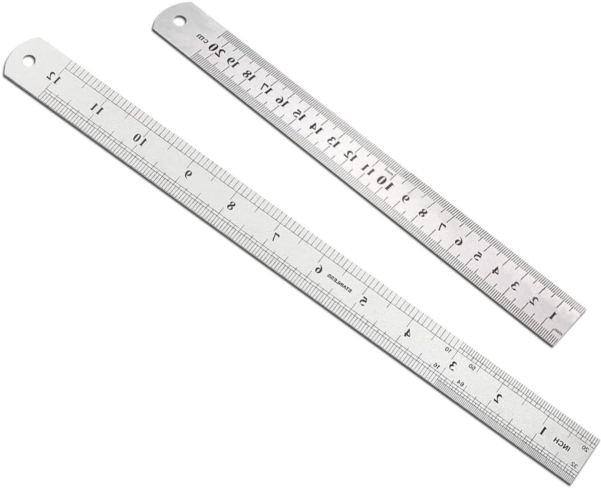 Metalen Liniaal Set - Stalen Meetlat - Nauwkeurig Meten - Roestvrij Staal - 8 en 12 Inch - Zilver