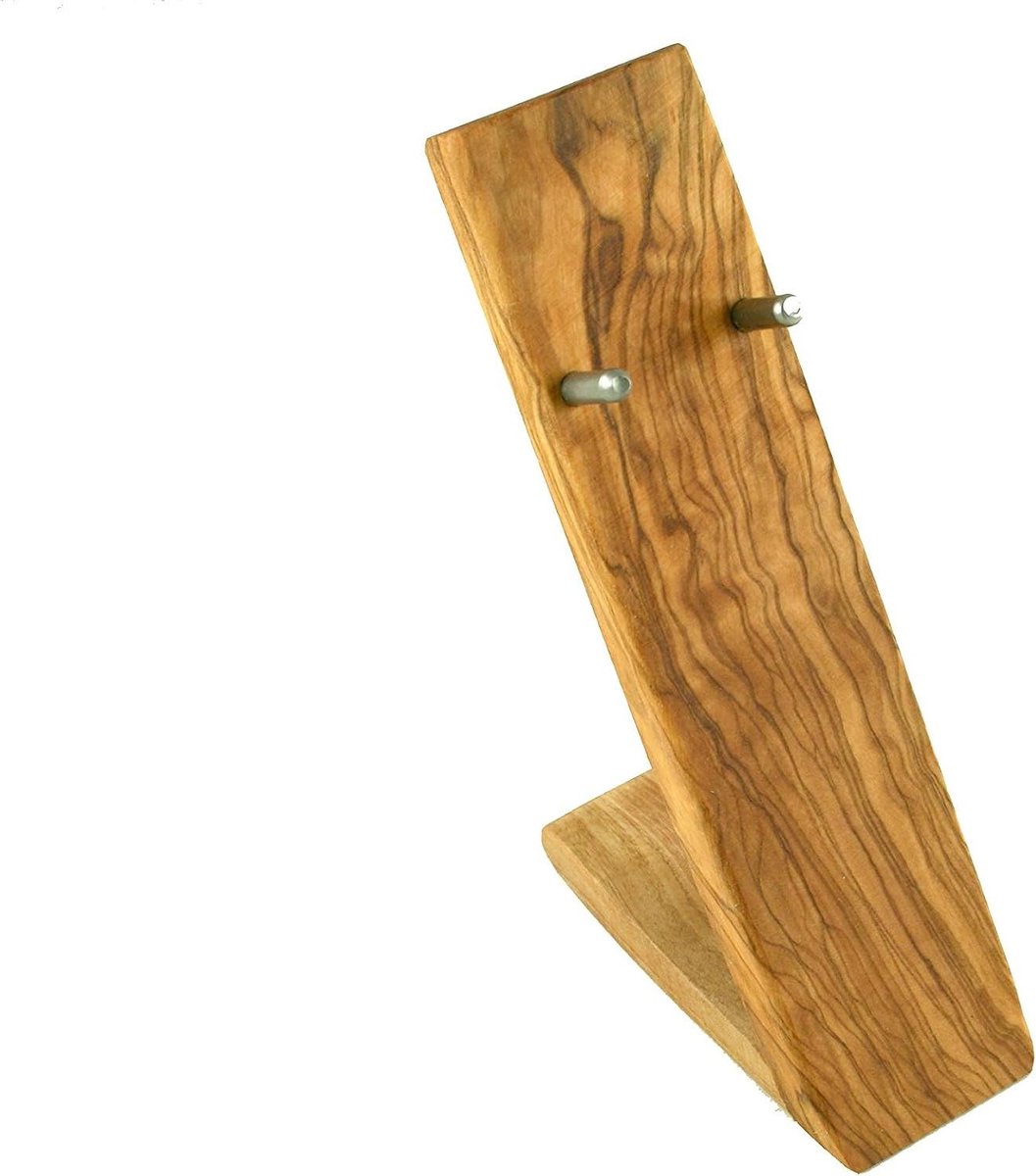 Scheerhouder Olijfhout - Scheermes standaard - Badkamer Organisatie - Handgemaakt Uniek Stuk - circa 13 cm hoog - Natuurlijk Hout