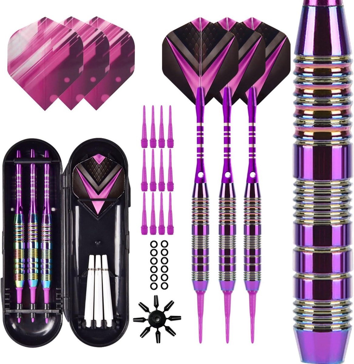 Dartpijlen Set - Softdarts Professioneel - Elektronisch Dartspel - Messing Barrels Grip - 21 gram - Paars