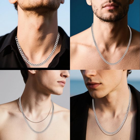 Schakelketting voor Heren, Zilveren Cubaanse Schakelketting Herenketting Hiphopsieraden Cadeau voor Heren, 45cm Lang — afbeelding 2