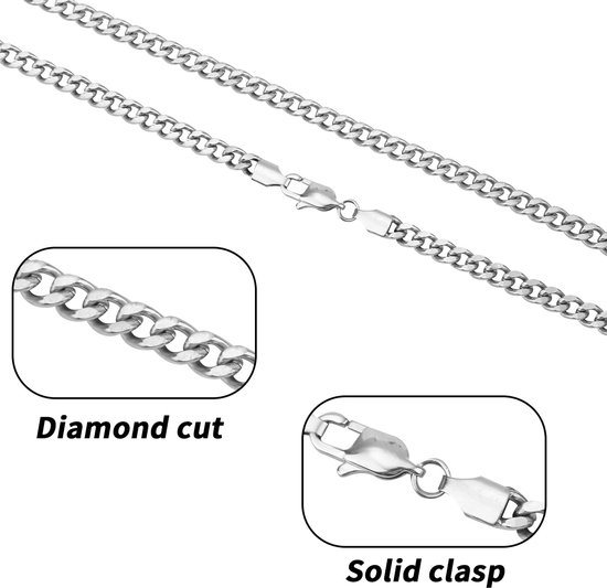 Schakelketting voor Heren, Zilveren Cubaanse Schakelketting Herenketting Hiphopsieraden Cadeau voor Heren, 45cm Lang — afbeelding 3