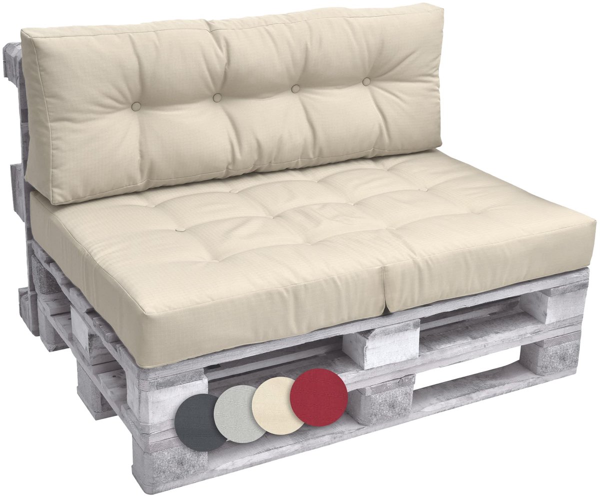 Eco Elements Palletkussenset, 1 x zitkussen 120 x 80 cm en 1 x rugkussen 120 x 40 cm, comfortabele indoor & outdoor europallets, gestoffeerd kussen, palletmeubel, loungekussen, outdoor set,