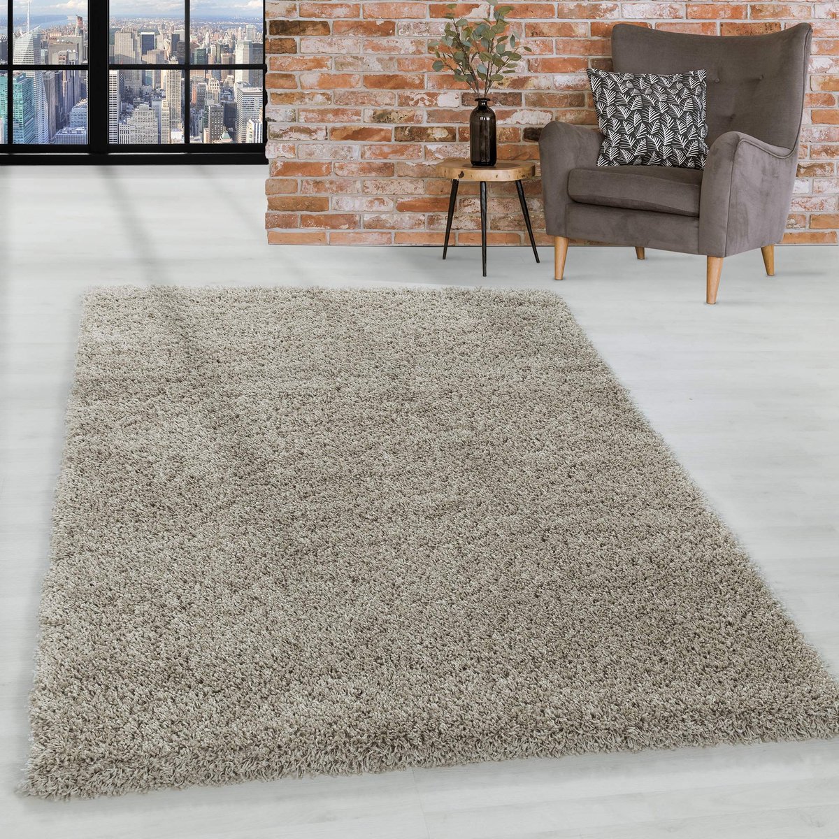 Lange stapel ruig Gewoon ontwerp Woonkamer 30 mm poolhoogte Pluizig Zacht Rechthoekig Rond Lopers, kleur:Natuur, Groote:60x110 cm