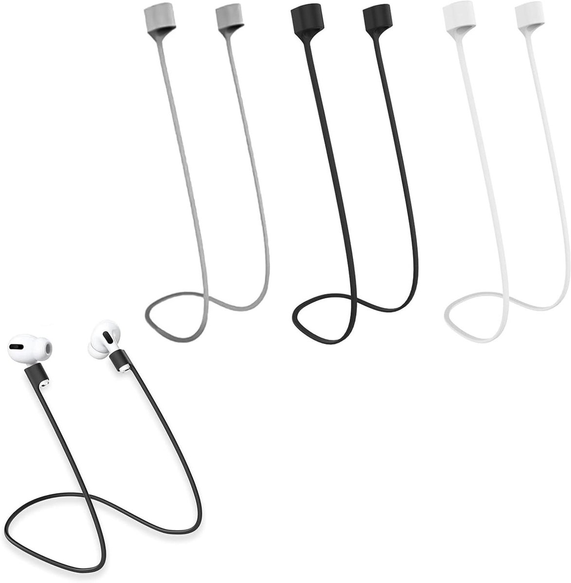 Draadloze oortelefoon koorden - Sport bandjes - Veilig sporten - Magnetische sluitingen - 3 stuks 70 cm - Grijs wit zwart