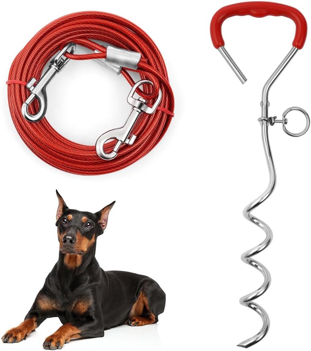 grondpen hond - Hond Tie Out Kabel met Spiraal Grondanker - Zware Kwaliteit - 6 Meter - Voor Buitengebruik