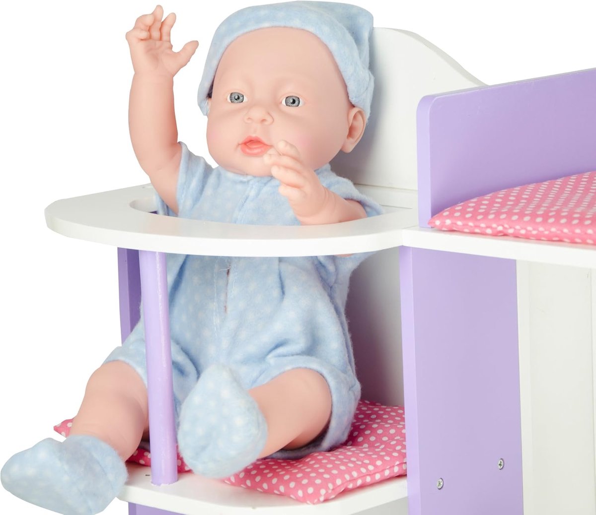 Poppen commode - Baby station - Poppen verzorgen - Inclusief accessoires - 58 x 48 x 98 cm - Paars/Wit – foto 7
