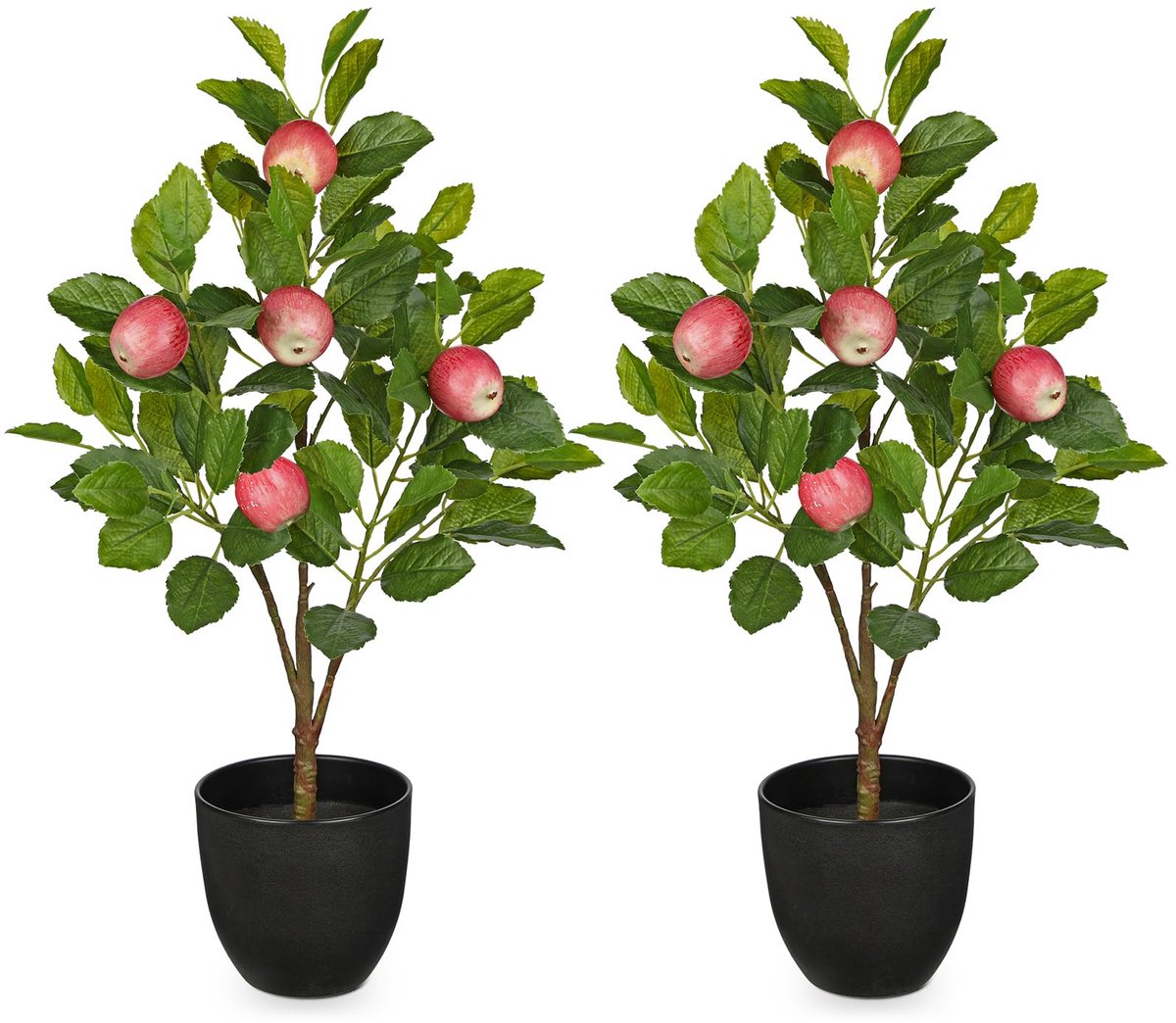 Set van 2 60 cm kunstplanten, grote appelboom, kunstplant, appelboom, groot in pot, kunstboom voor binnen en buiten, moderne decoratie, badkamer, woonkamer, slaapkamer, balkon