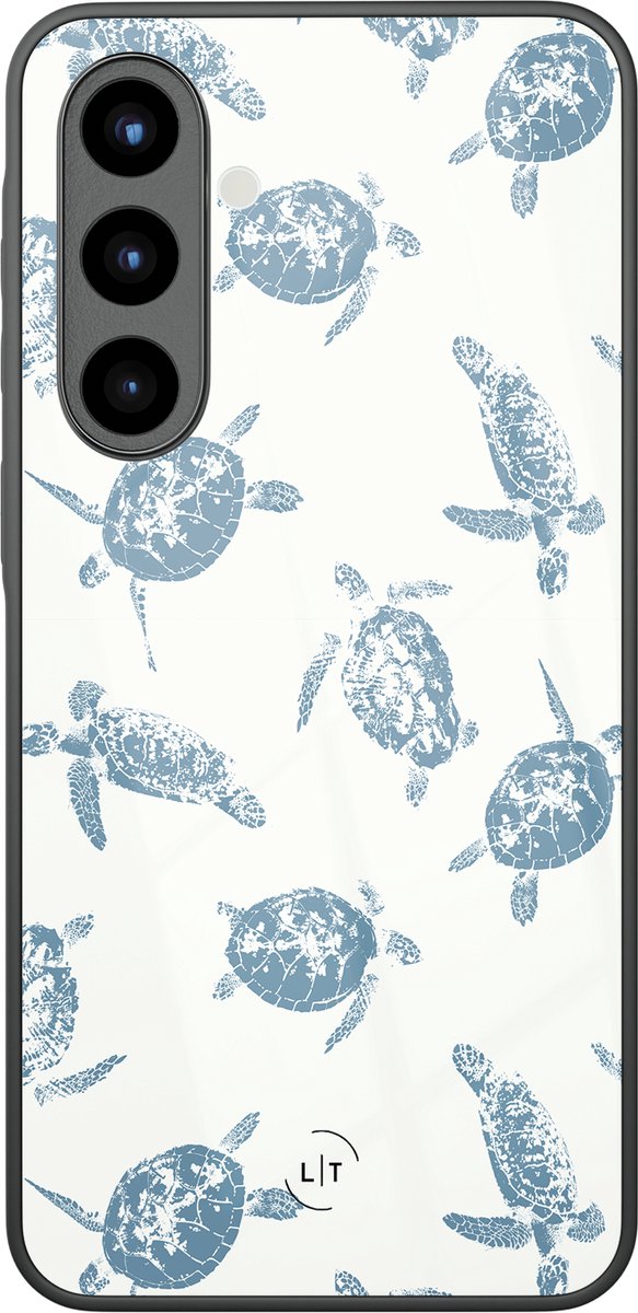Hoesje geschikt voor Samsung Galaxy A56 - Sea turtles - Luxe Glazen Hardcase - Print / Illustratie - Blauw
