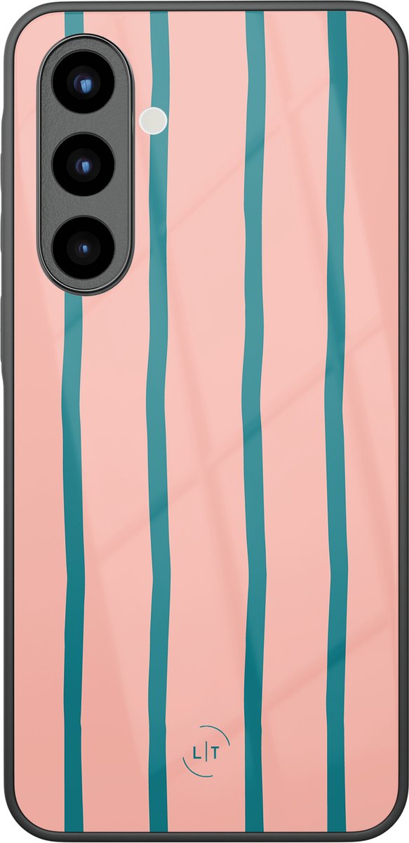 Hoesje geschikt voor Samsung Galaxy A56 - Pink flow - Luxe Glazen Hardcase - Gestreept - Roze