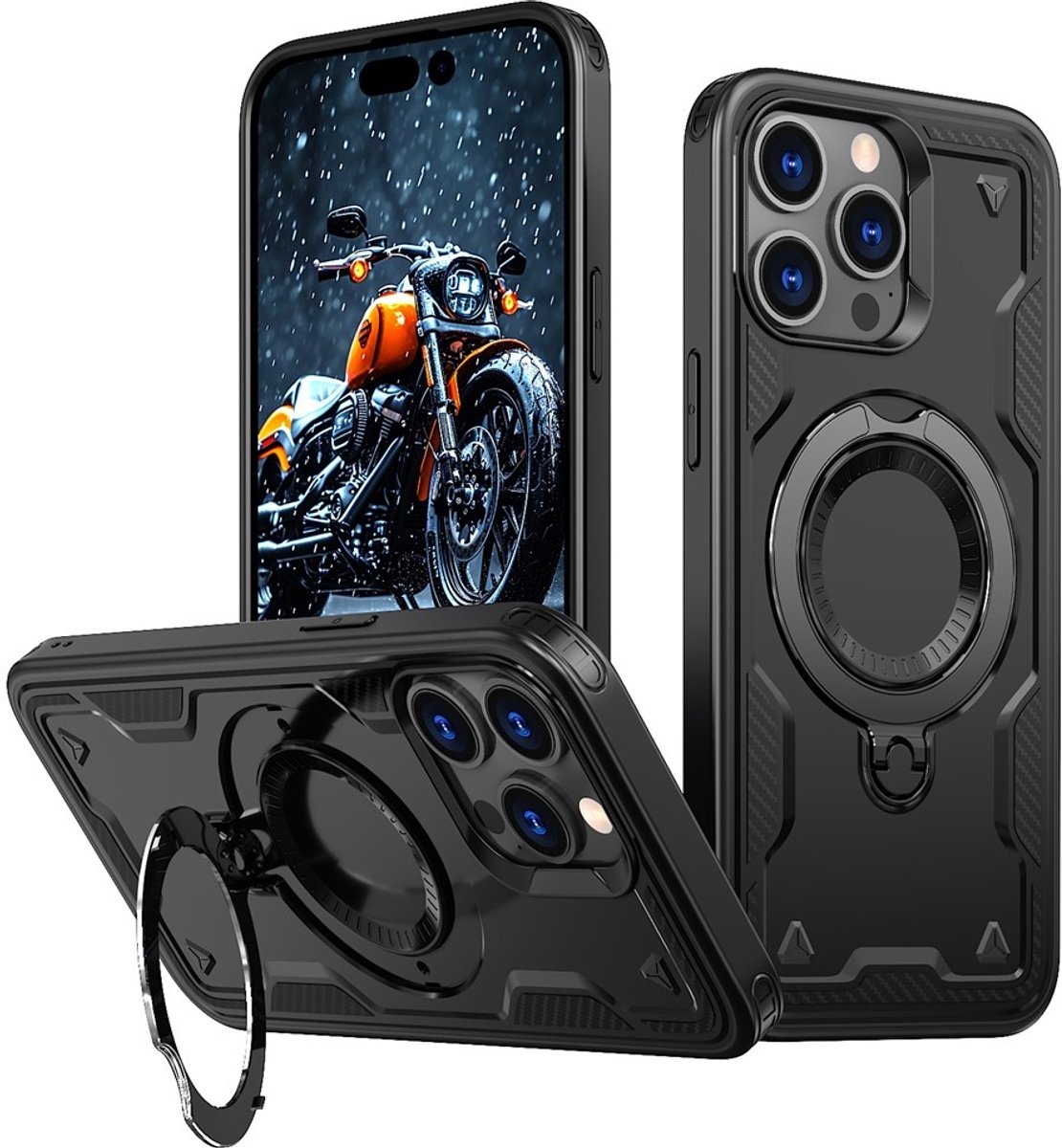 Coverup Hoesje - Geschikt voor iPhone 15 Pro Hoesje - Coverup Armor Back Cover met MagSafe Compatible Kickstand - Zwart