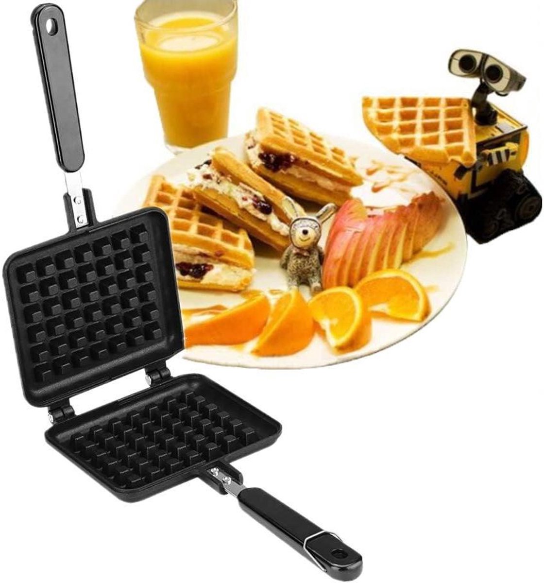 Wafelijzer - Sandwichmaker Wafelvorm - Ontbijt Maken - Antiaanbaklaag - 30 x 145 cm - Zwart