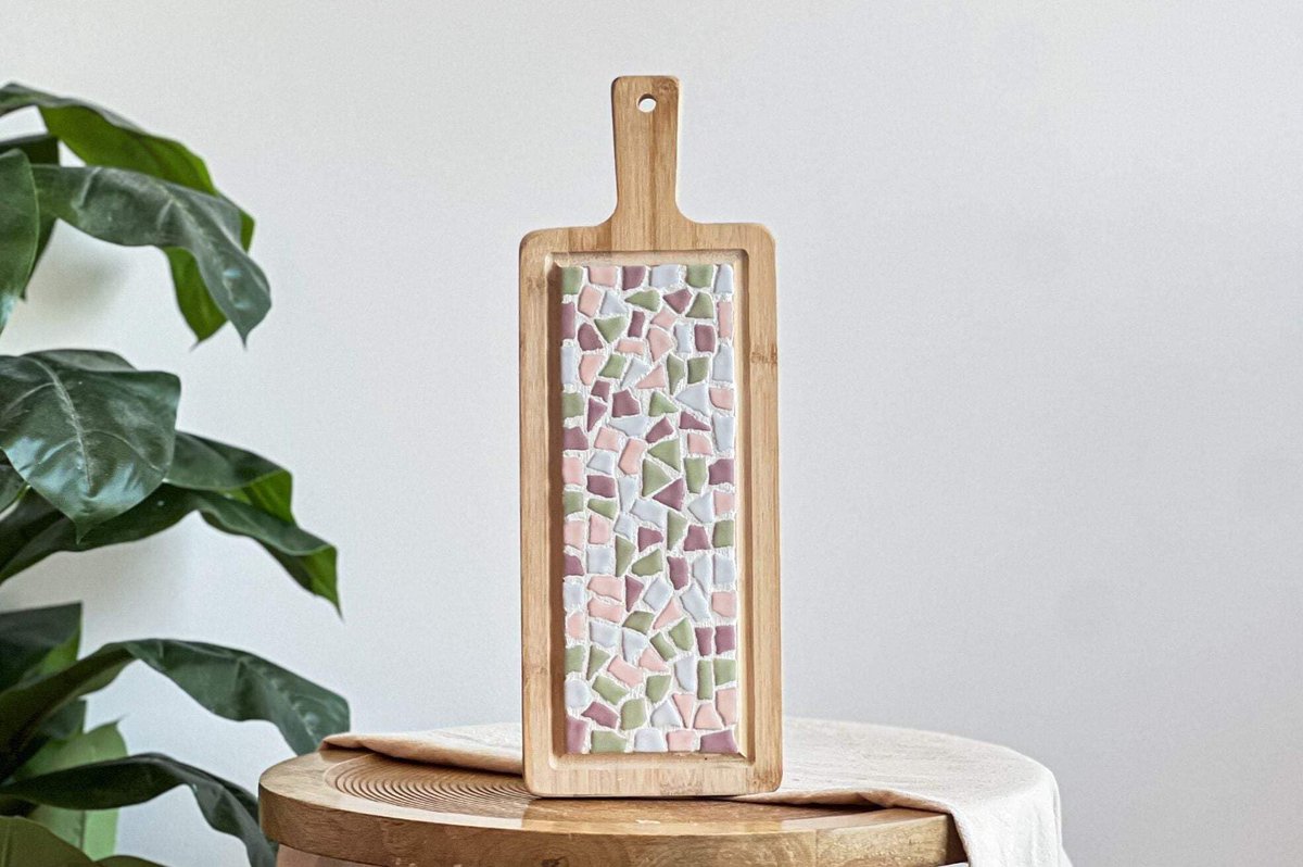 Creations Mozaïek serveerplank pastel, knutselset voor volwassenen, maak je eigen serveerplaat, 40 cm, duurzaam design, veelzijdige toepassingsmogelijkheden