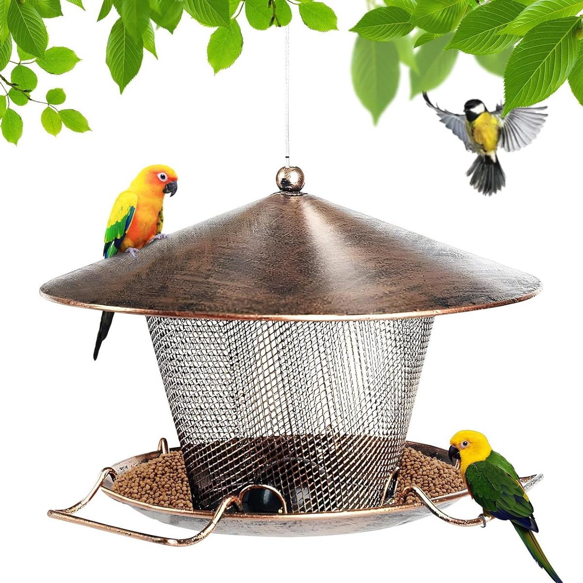 Vogelvoeder Kat - Vogelhuisje Voederbak - Vogels Voeren - Eekhoornbestendig Metaal - 21 cm Hoog - Zwart
