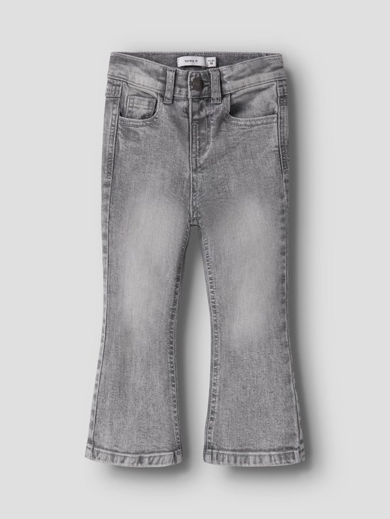 Grijze Name It meisjes jeans met flared pijpen en een washed look.