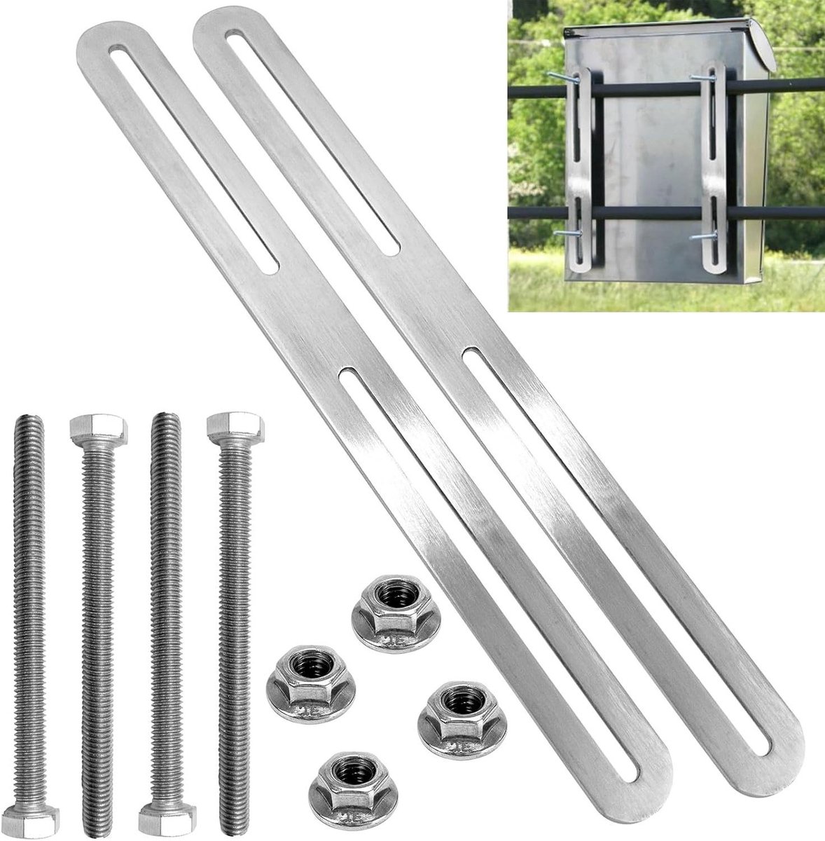 Montageset Brievenbus - Brievenbusbevestiging Hek - Brievenbus Plaatsen - Roestvrij Staal - 280 mm - Zilver