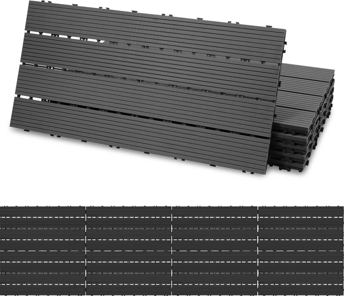 WPC Terrastegels - Houten Kunststof Vloerbedekking - Terras Aanleggen - Met Drainage Systeem - 30 x 60 cm - Antraciet