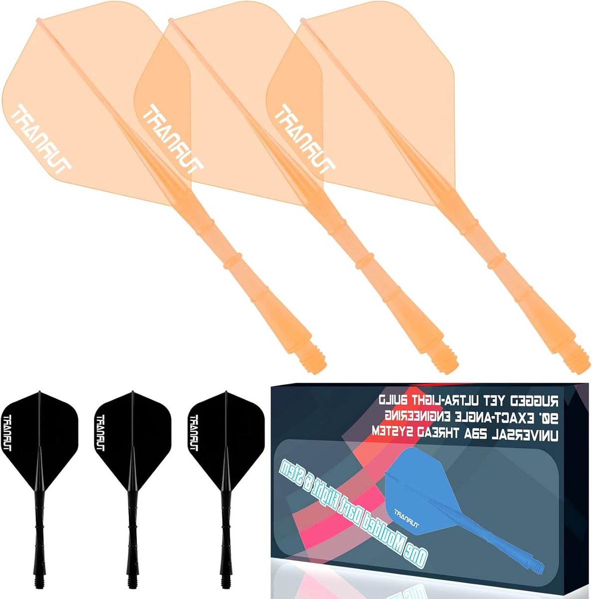 Dart Flights Shafts - Geïntegreerde Flights - Darts Spelen - Aluminium Materiaal - 6 Stuks - Oranje Zwart