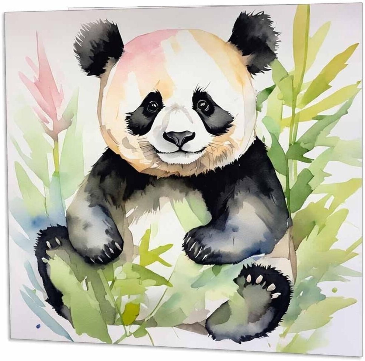 Aquarel Panda Wenskaart - Verjaardagskaart Vierkant - Persoonlijke Boodschap Schrijven - Dikke 350gsm Kwaliteitskaart - 145mm x 145mm - Wit
