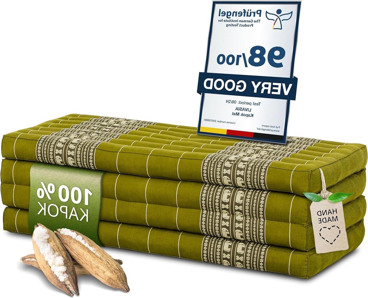 Klapmatras Kapok - Gastenmatras Plooimatras - Ontspannen en Slapen - Natuurlijk Gevuld - 200x110x8 cm - Groen