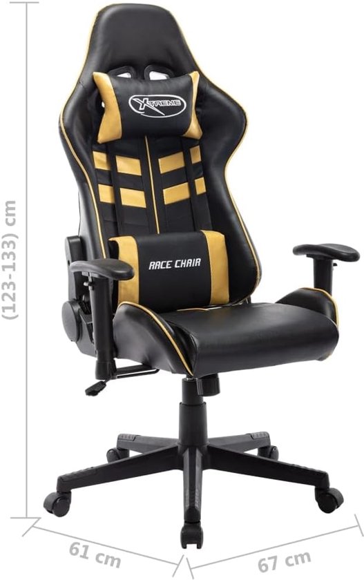 Gaming stoel - Computerstoel bureaustoel - Comfortabel gamen - Inclusief voetensteun - 67 x 61 x 133 cm - Zwart goud — afbeelding 5