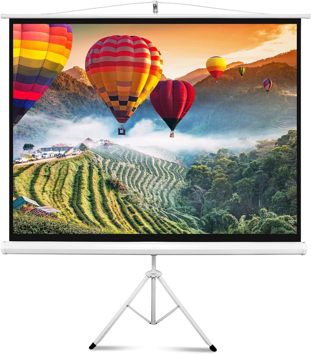Projector Scherm met Statief - Draagbaar Projectiescherm - Presentaties en Films - Opvouwbaar Rolbaar - 80 Inch Beeldmaat - Wit