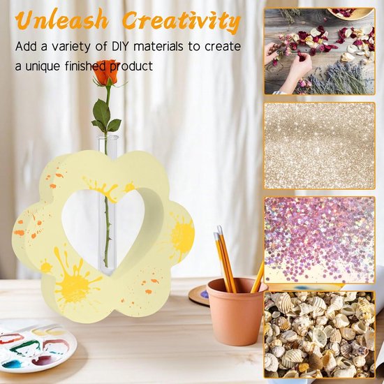 2 stuks vaas siliconen mal met 2 acryl reageerbuisjes, DIY vazen hars mallen, vaas gietmallen, bloemen vaas siliconen mallen voor DIY ambachtelijke decoratie — afbeelding 2