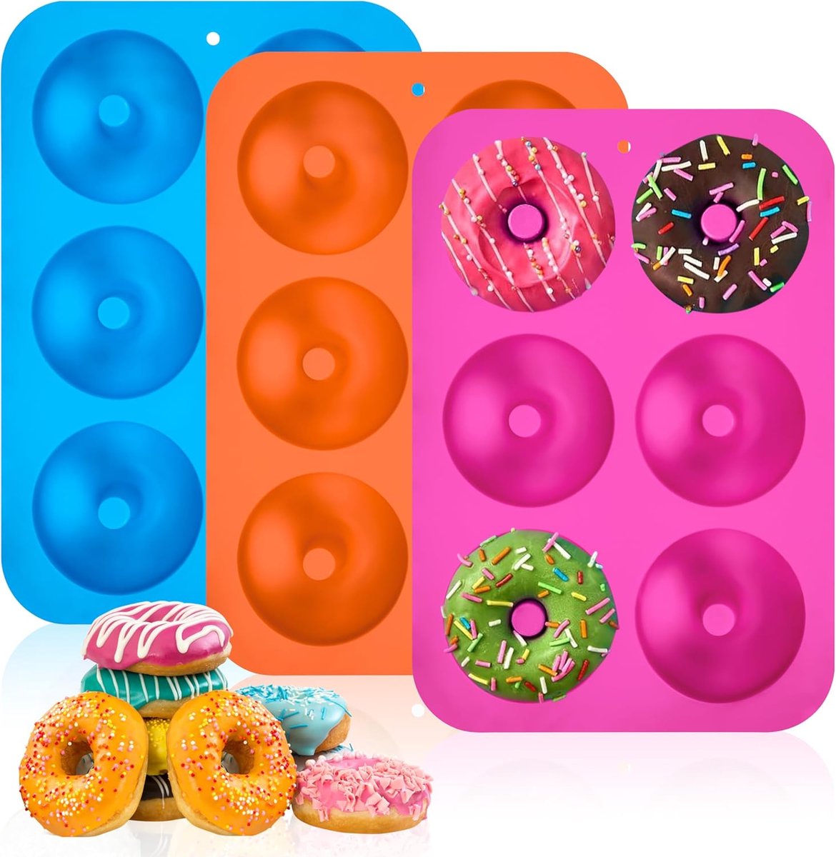 Donutvormen van siliconen, antiaanbaklaag, bakvorm, donut, donut, bakpan, donut, bagel babas (oranje/blauw/rood roze)